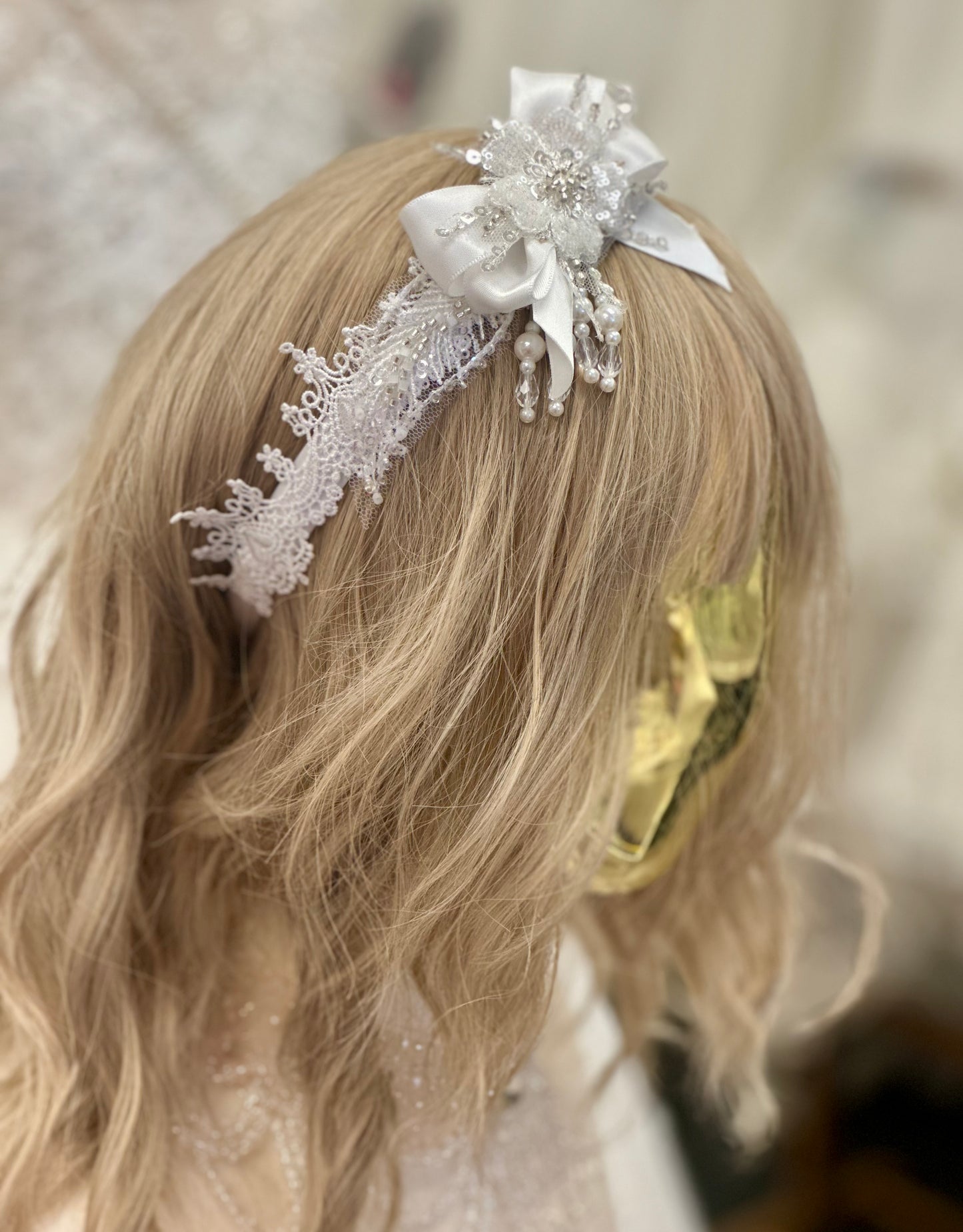 Satin Headband w/Satin Bow/Beads/Applique