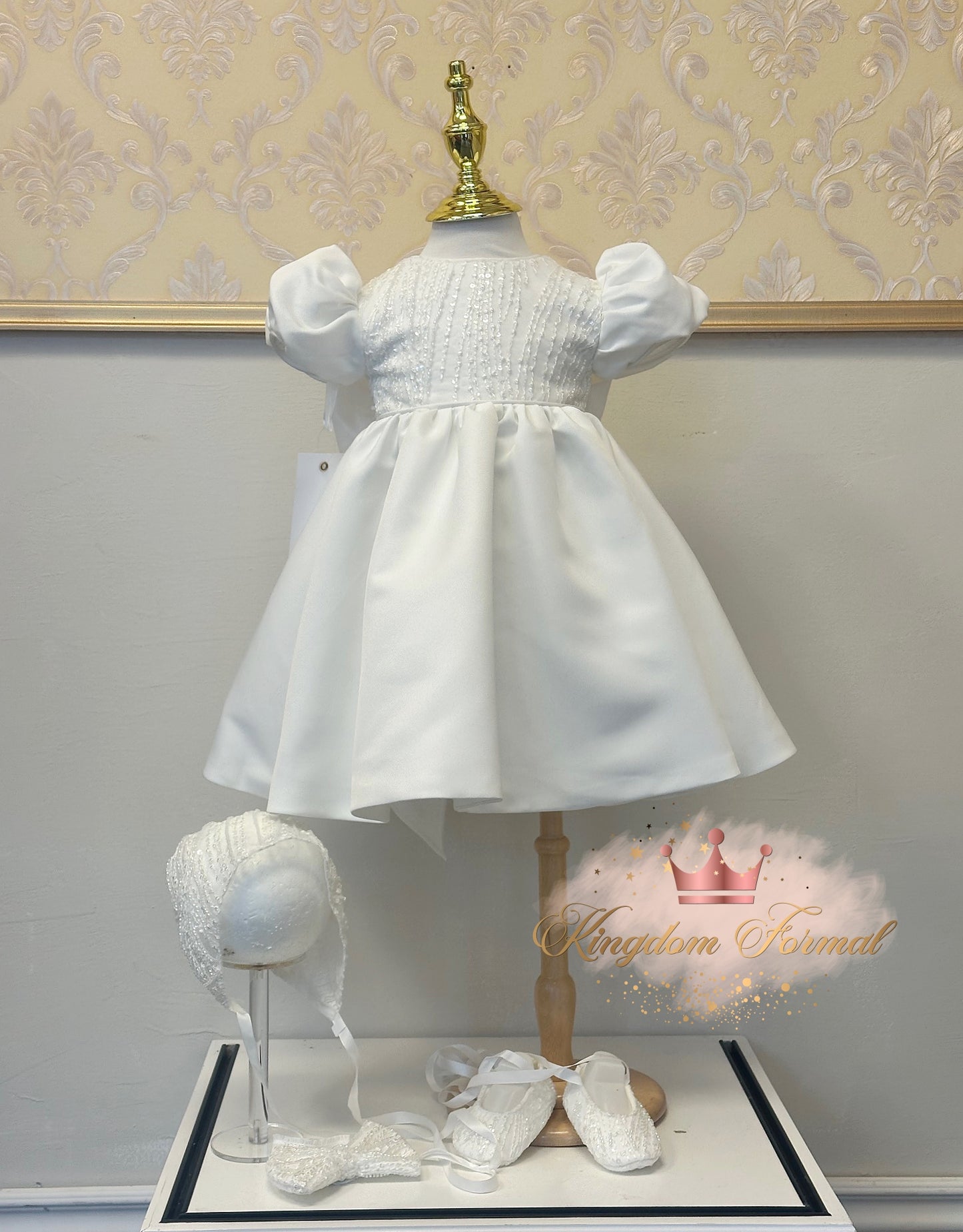 Infant Baptism Dress, Bonnet, Headband & Shoes