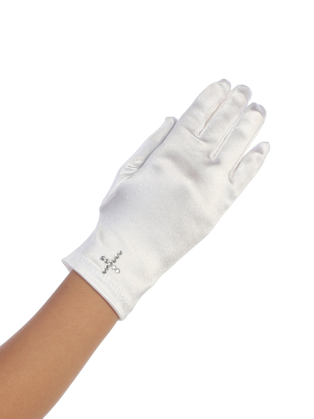 Satin Gloves w/ Rhinestone Cross