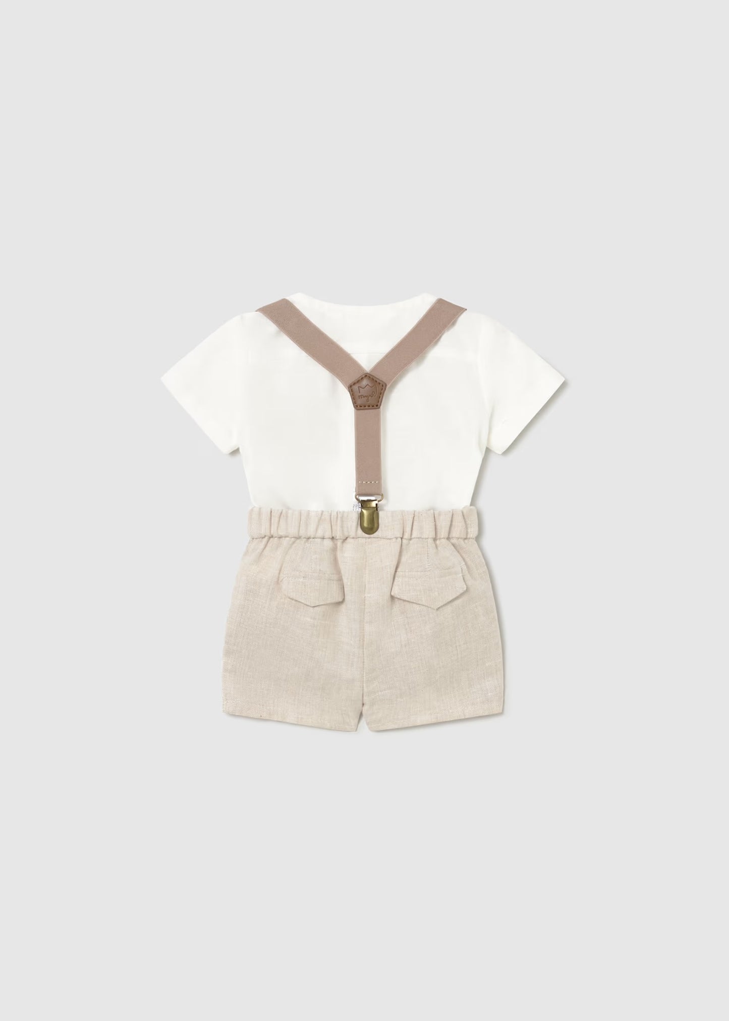 Mayoral Newborn Boy Shorts with Suspenders and Shirt Set