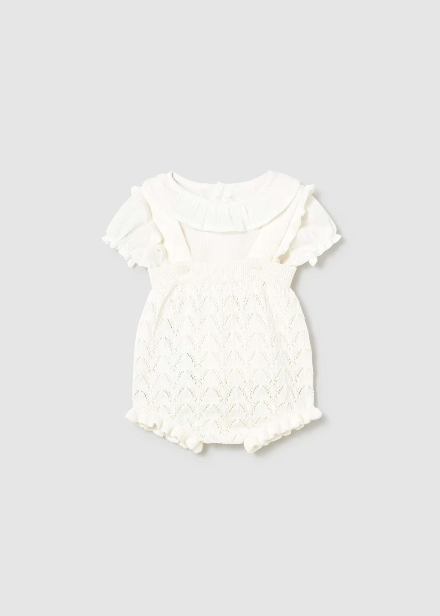 Mayoral Newborn Girl Knit Dungaree and Blouse Set