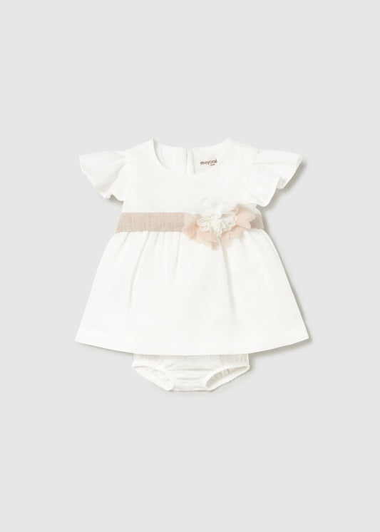 Mayoral Newborn Girl Dress with Floral Sash and Bloomers