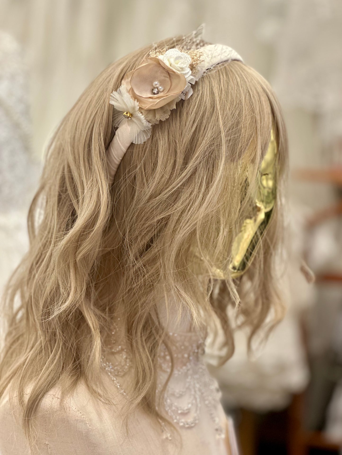 Ivory Headband/Champagne Rose/Flowers