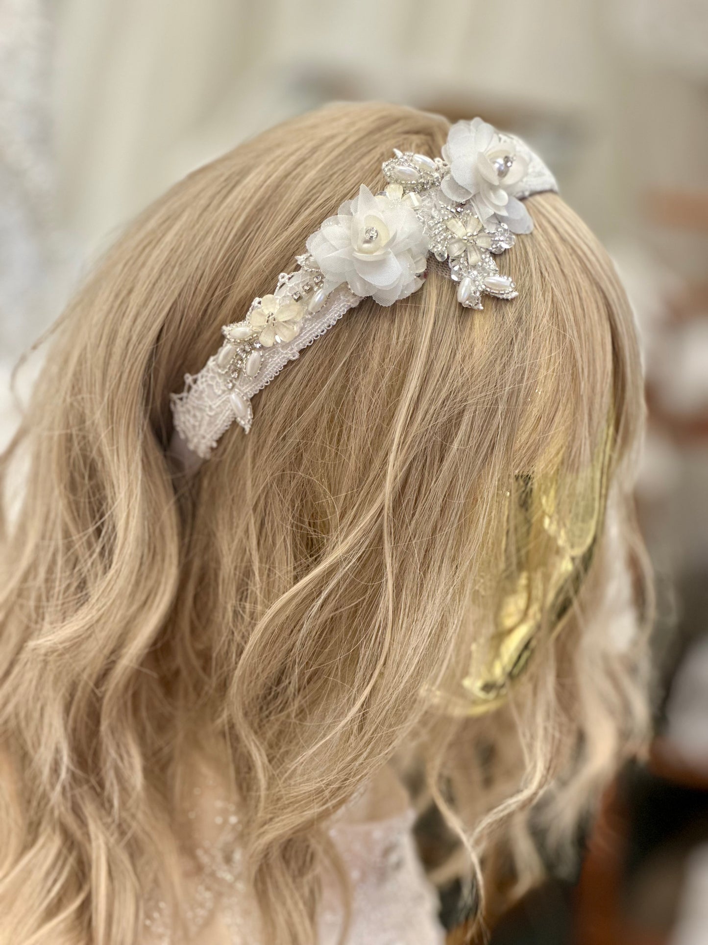 Satin Headband w/Flowers/Applique