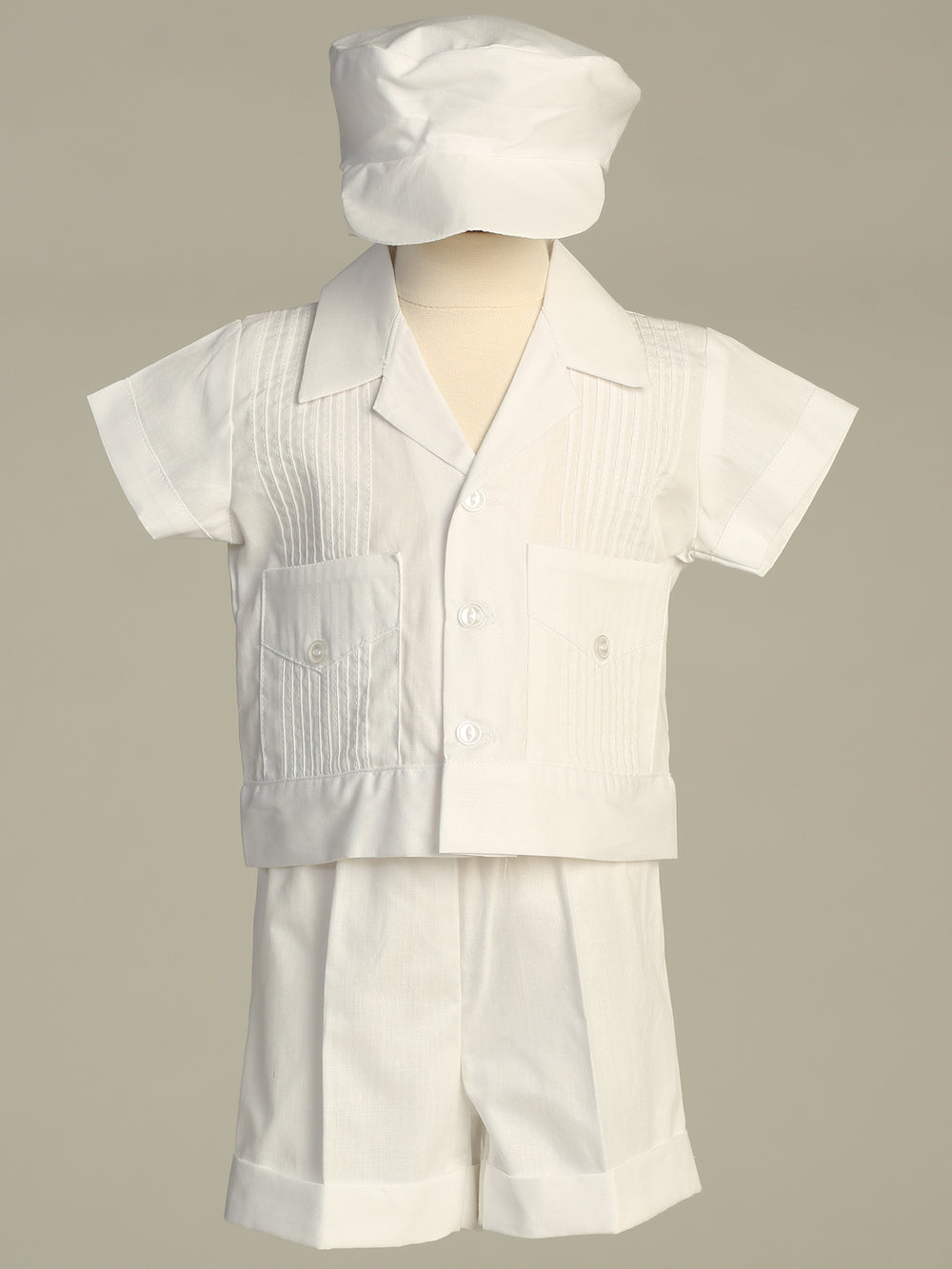 Poly cotton pintuck shirt & shorts Hat included