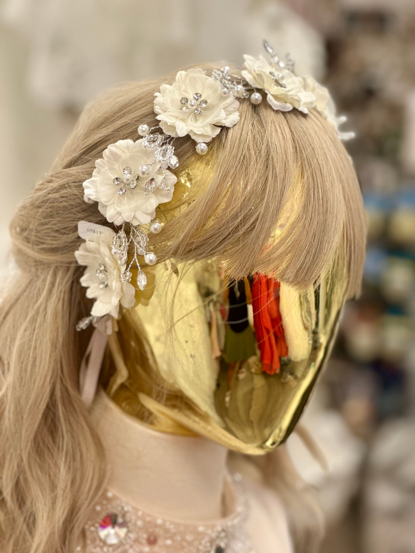 Silk Flower Headband with Rhinestones and Pearls