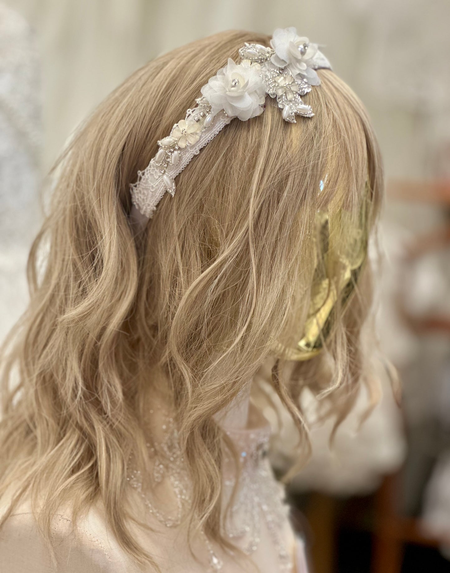 Satin Headband w/Flowers/Applique