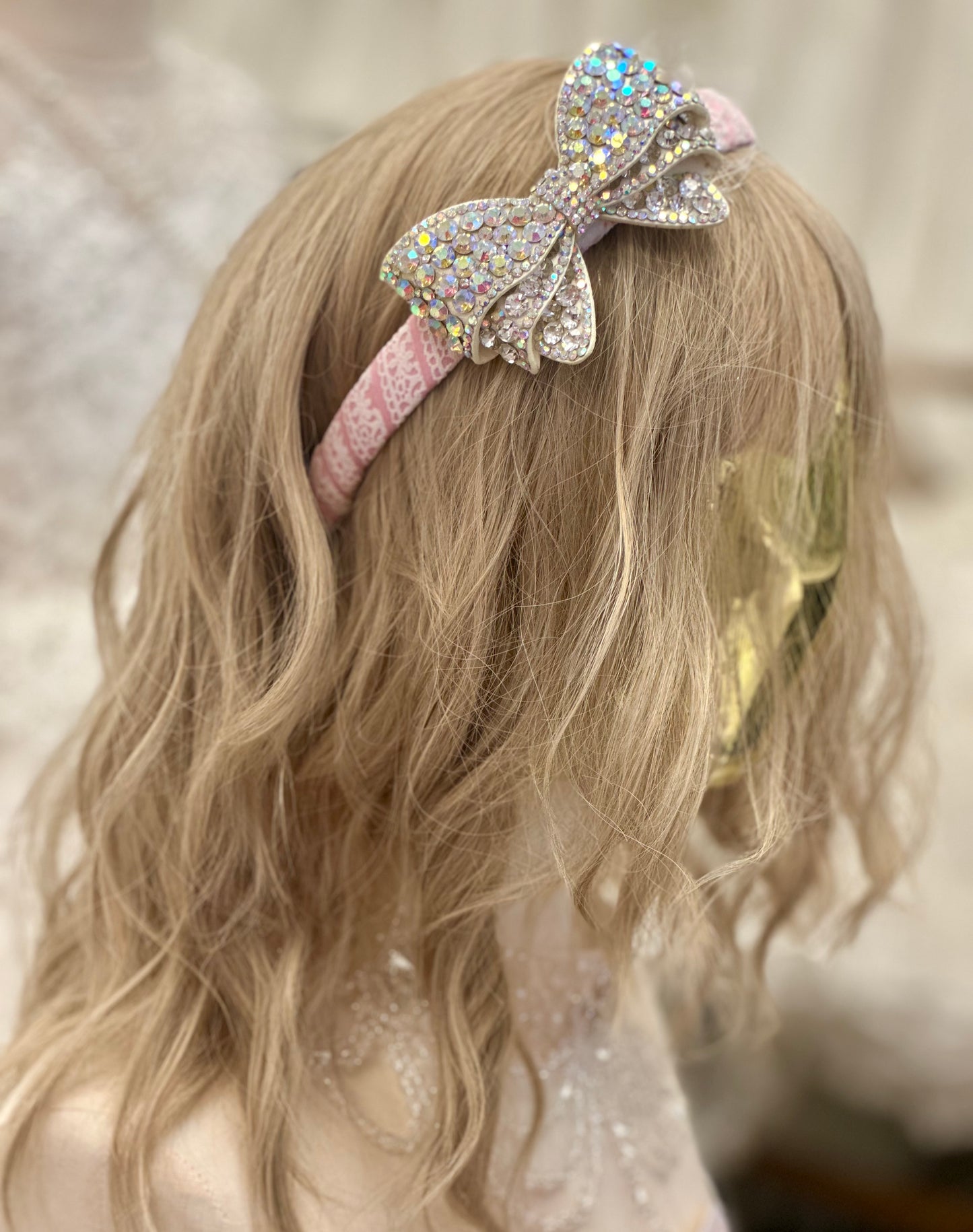 Pink Headband w/Rhinestone Bow