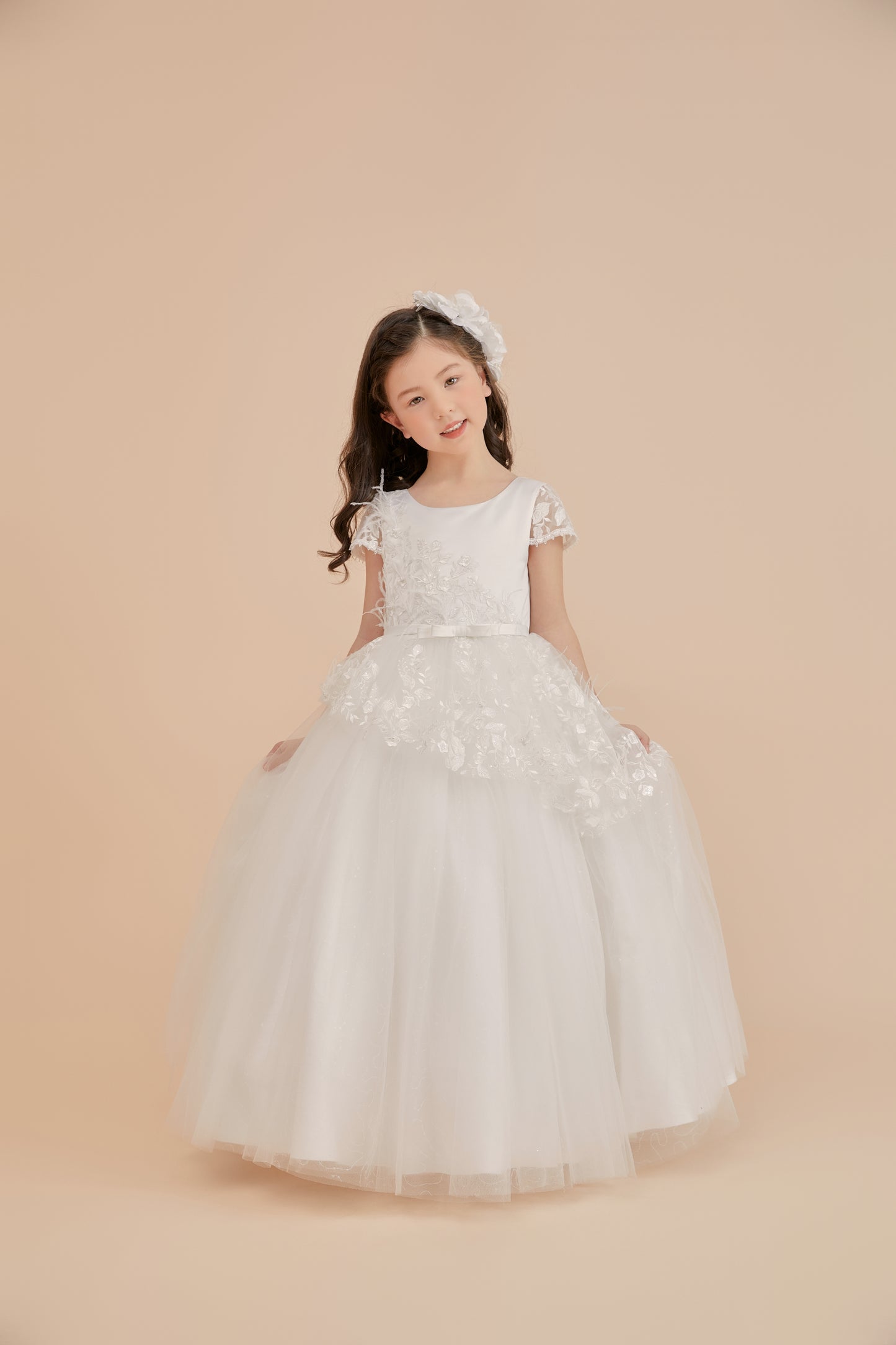 Girls Gown w/Lace Cap Sleeve, Lace Overlay Skirt