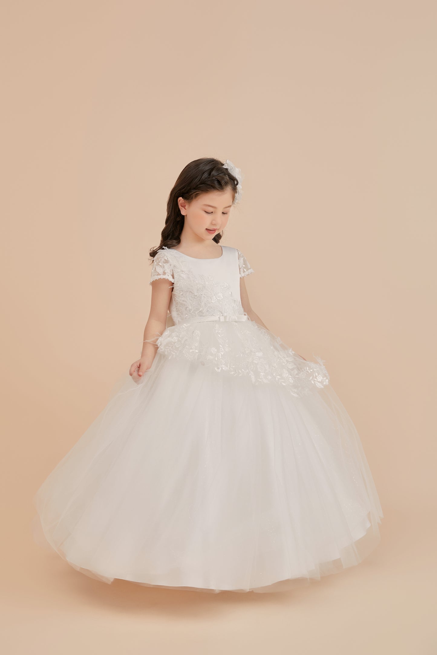 Girls Gown w/Lace Cap Sleeve, Lace Overlay Skirt