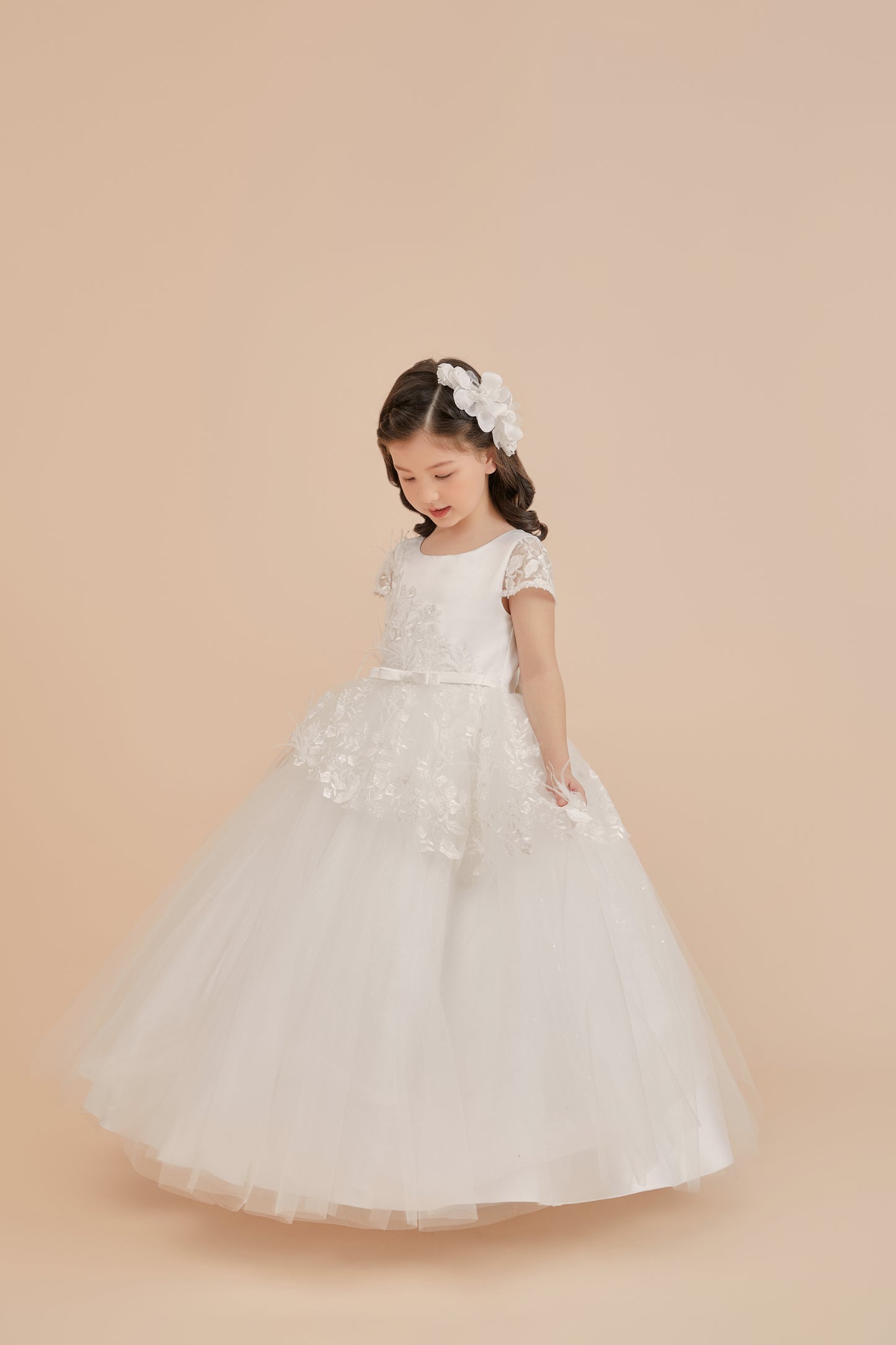 Girls Gown w/Lace Cap Sleeve, Lace Overlay Skirt