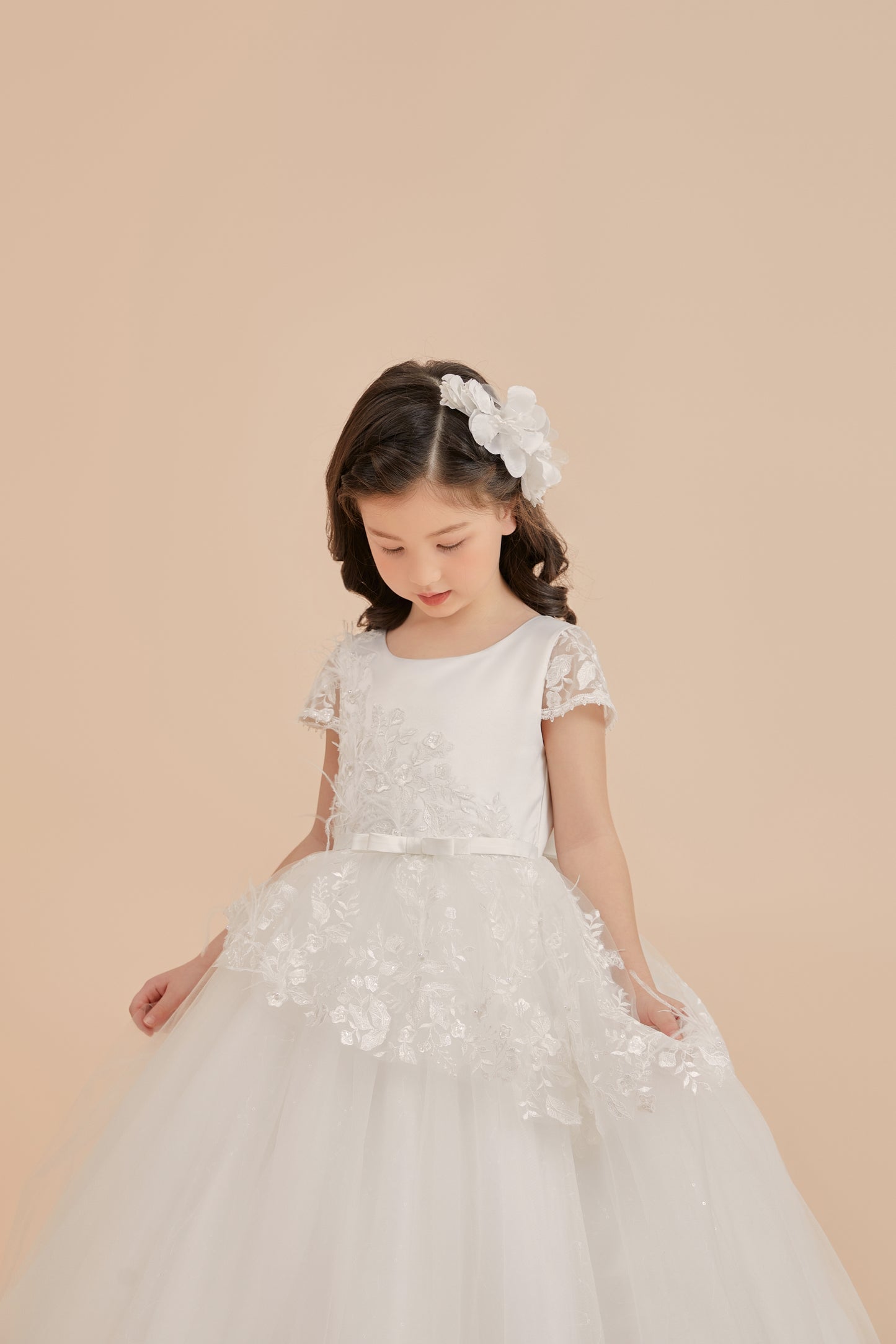 Girls Gown w/Lace Cap Sleeve, Lace Overlay Skirt