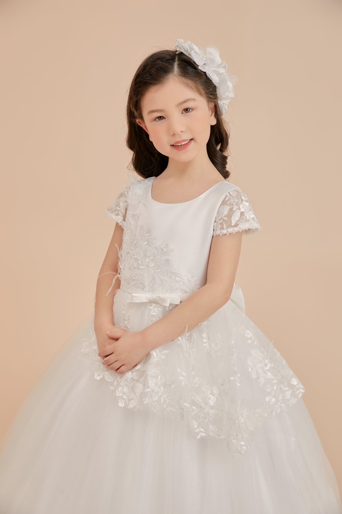 Girls Gown w/Lace Cap Sleeve, Lace Overlay Skirt