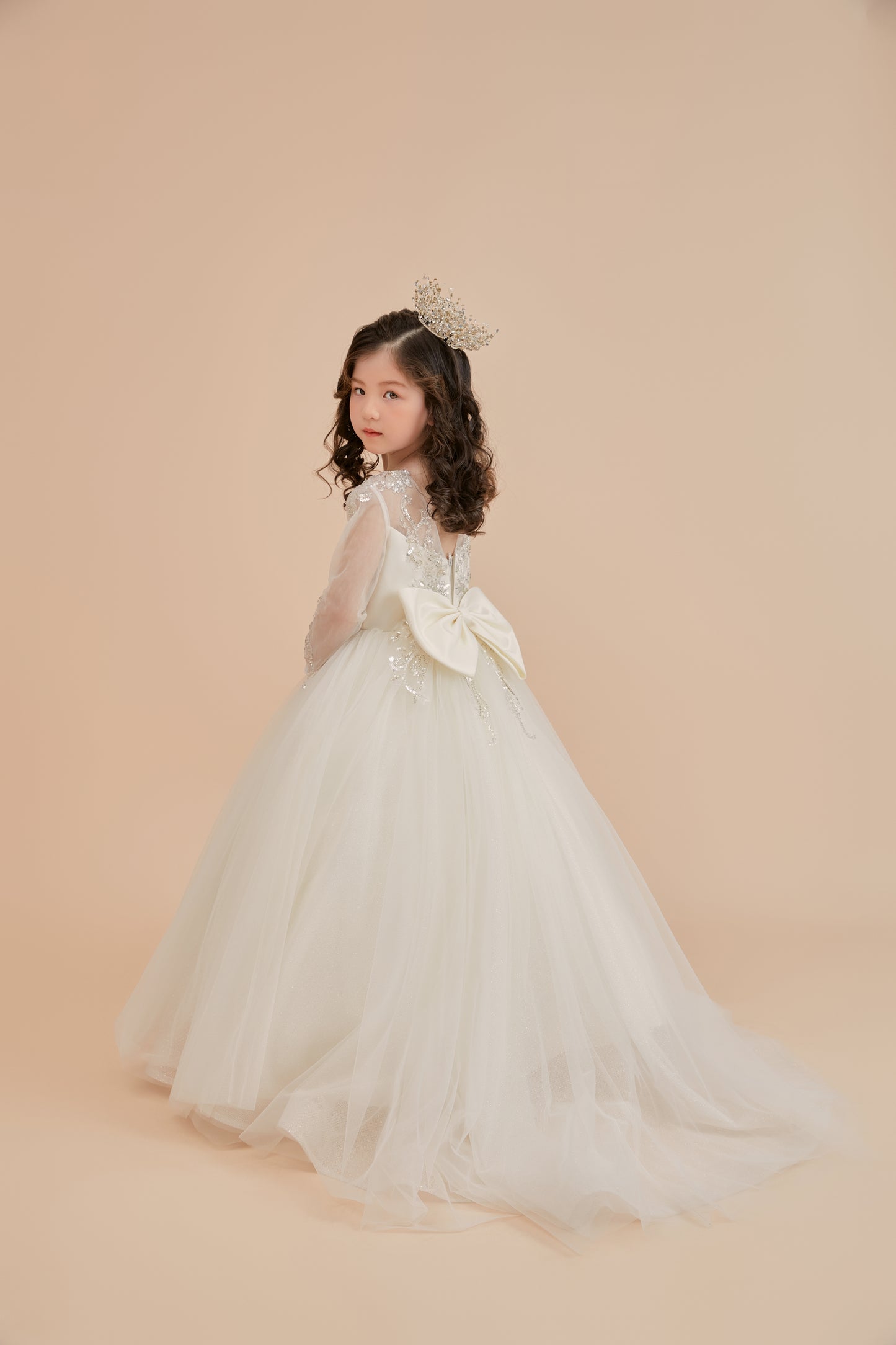 Girls Gown w/Long Sleeves, lace applique