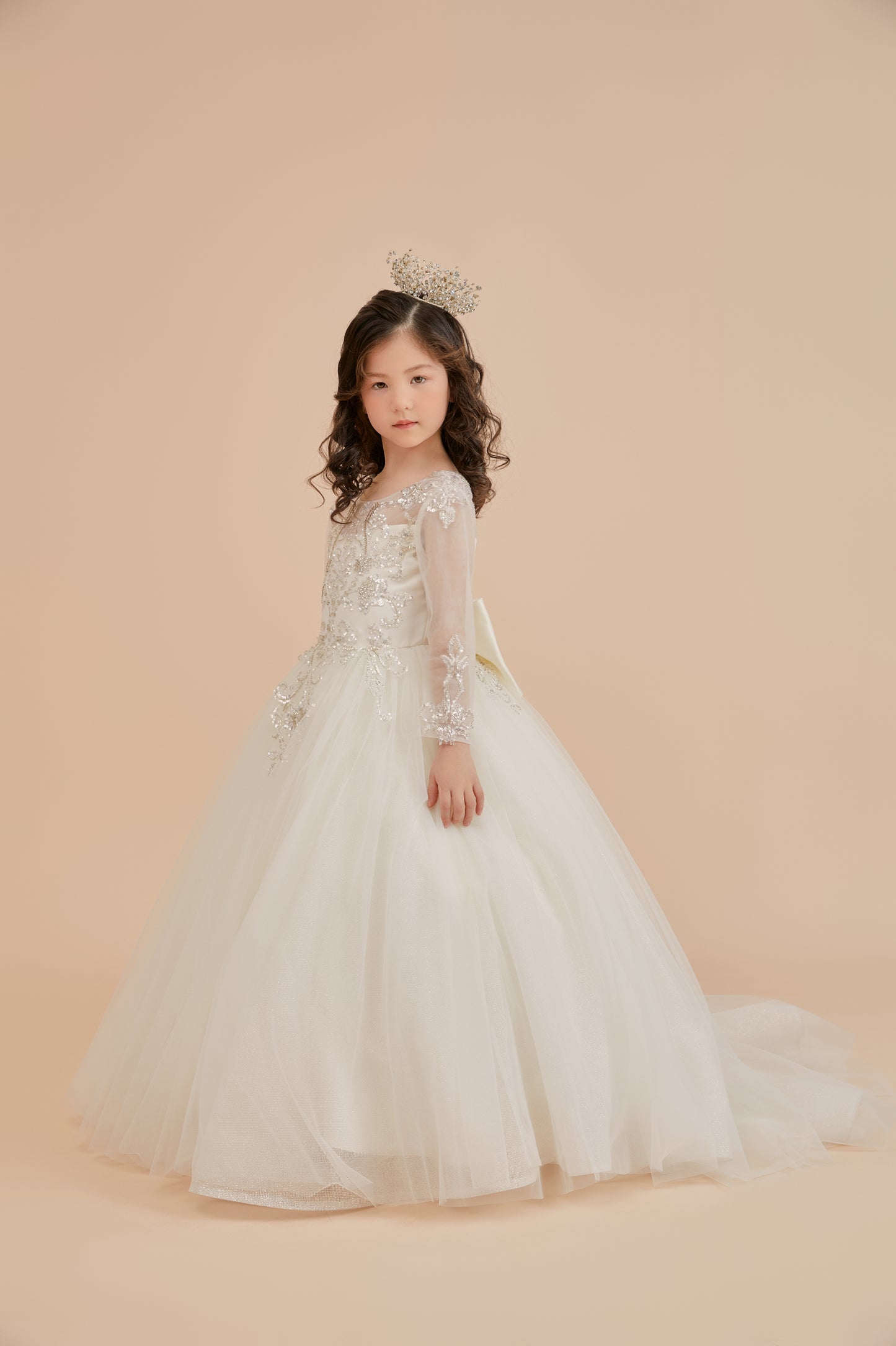 Girls Gown w/Long Sleeves, lace applique