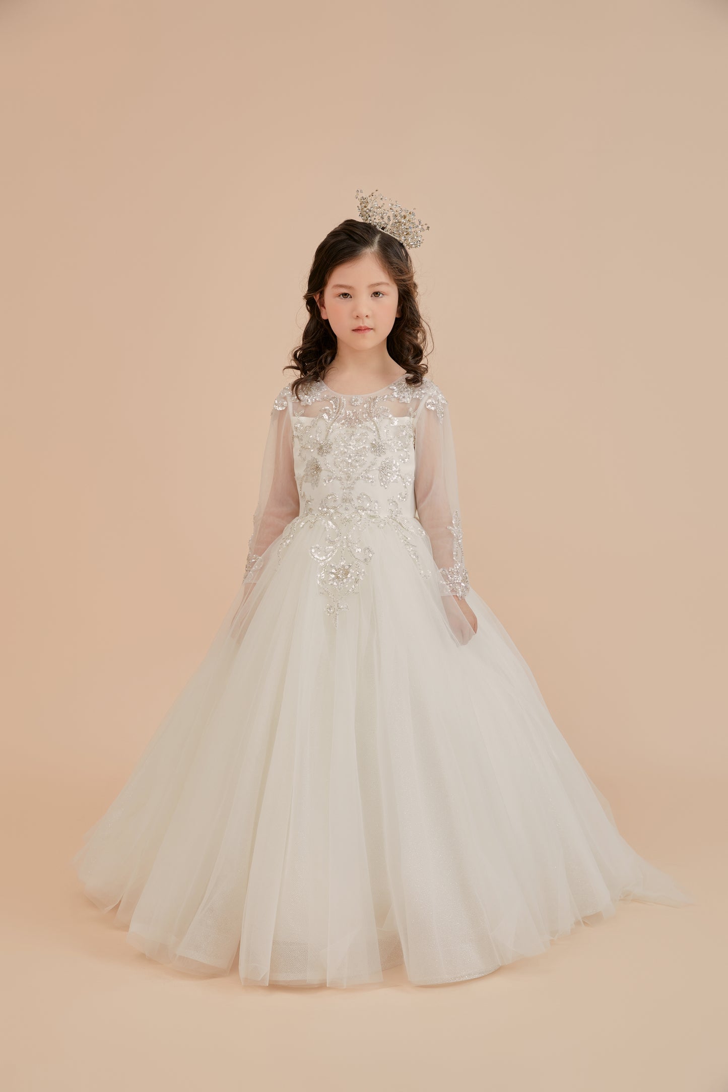 Girls Gown w/Long Sleeves, lace applique