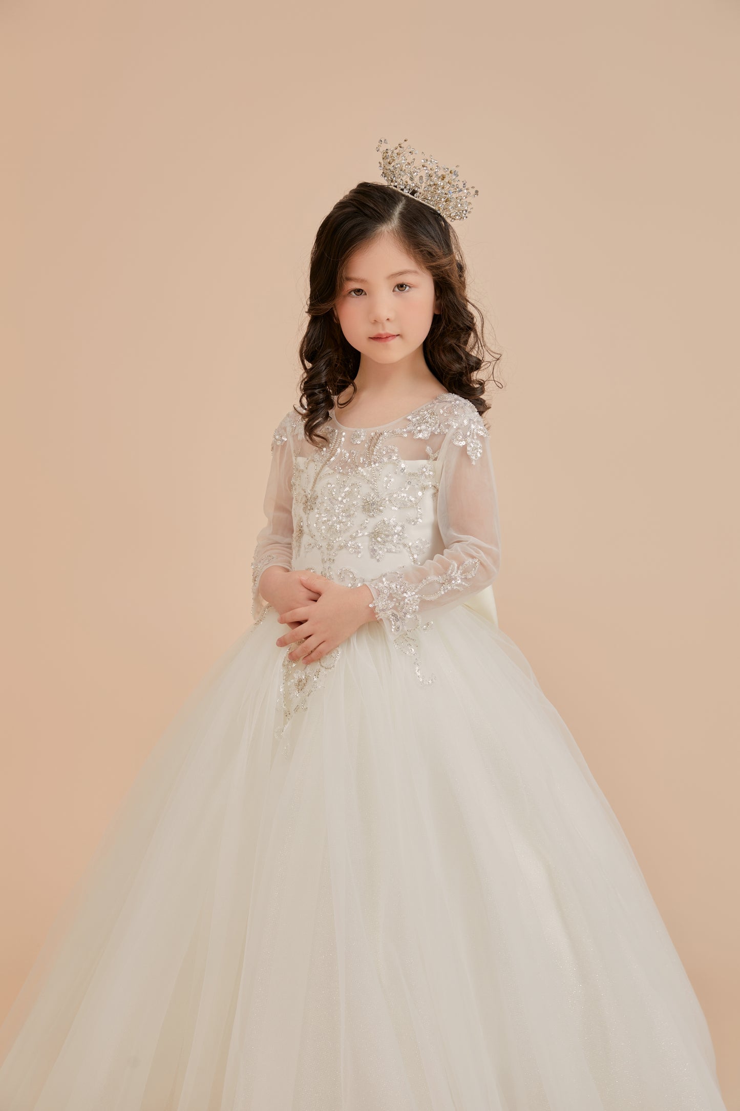 Girls Gown w/Long Sleeves, lace applique