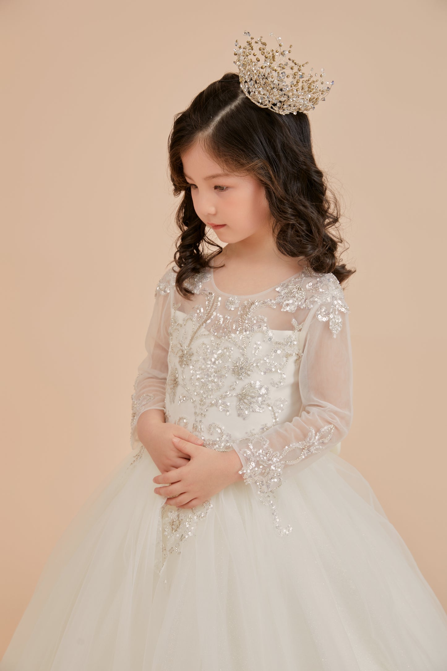 Girls Gown w/Long Sleeves, lace applique