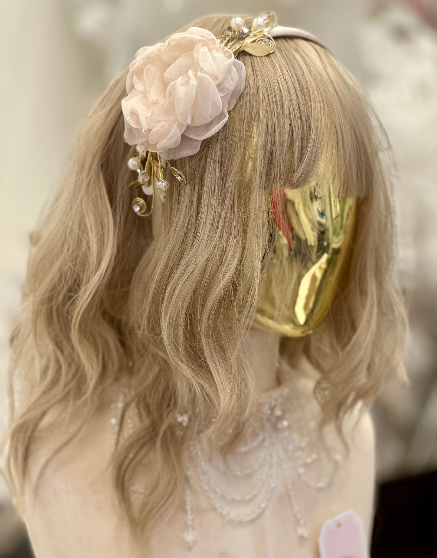 Champagne Flower Headpiece w/Gold Accents