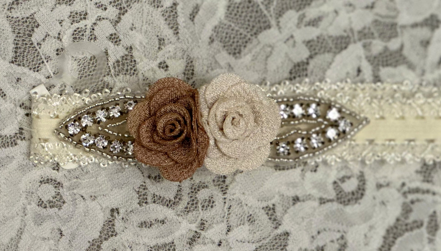 Ivory Lace Headband with Flowers, Applique