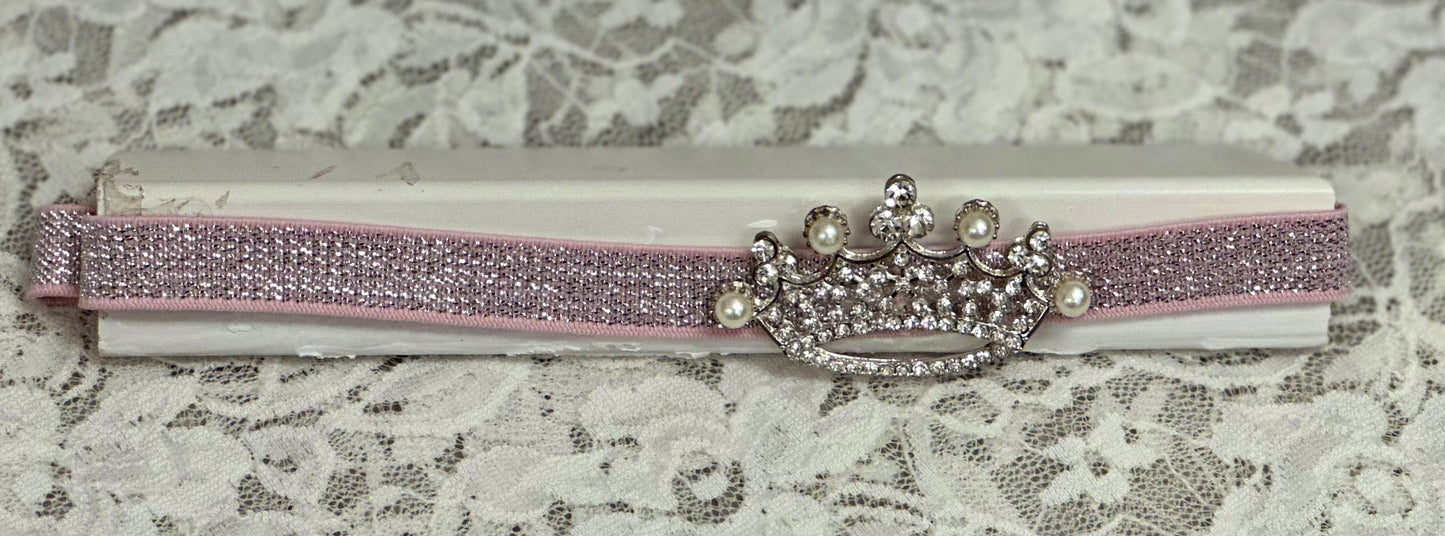 Pink Sparkle Headband with Rhinestone Crown