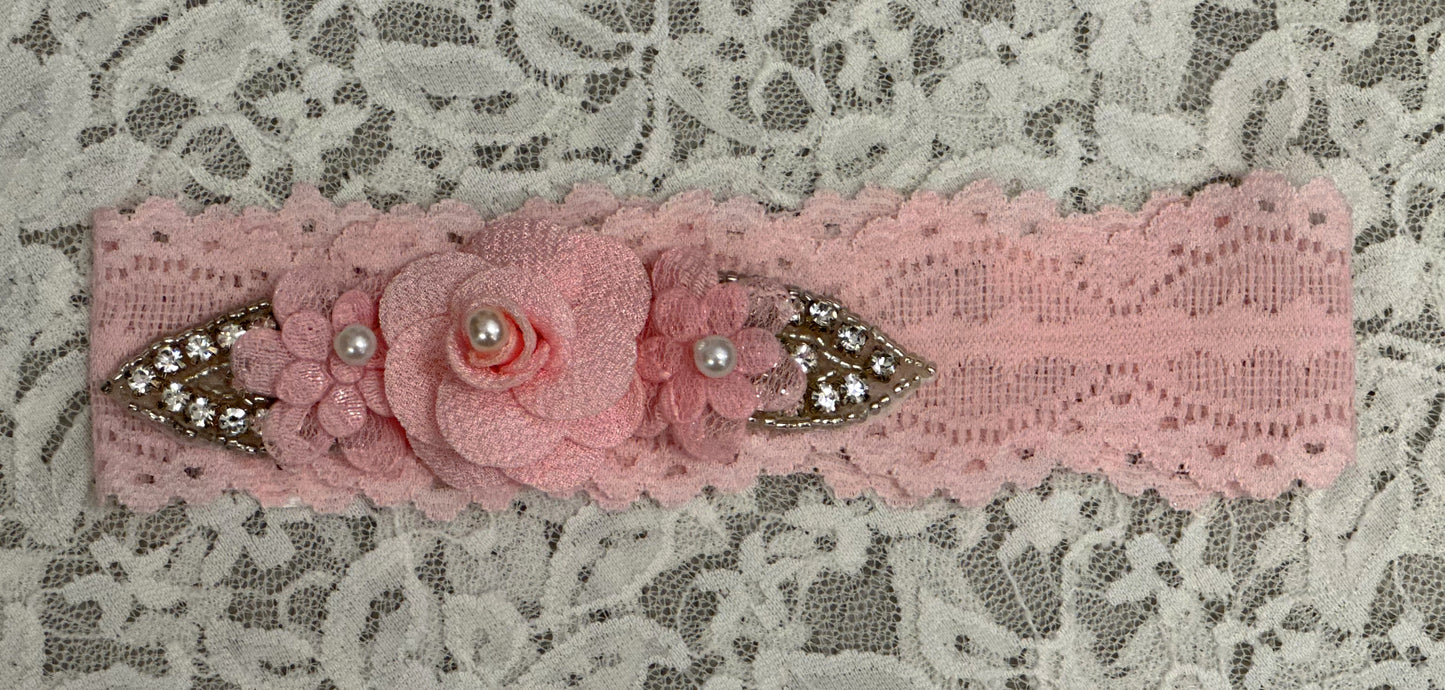 Pink Lace Headband with Flowers