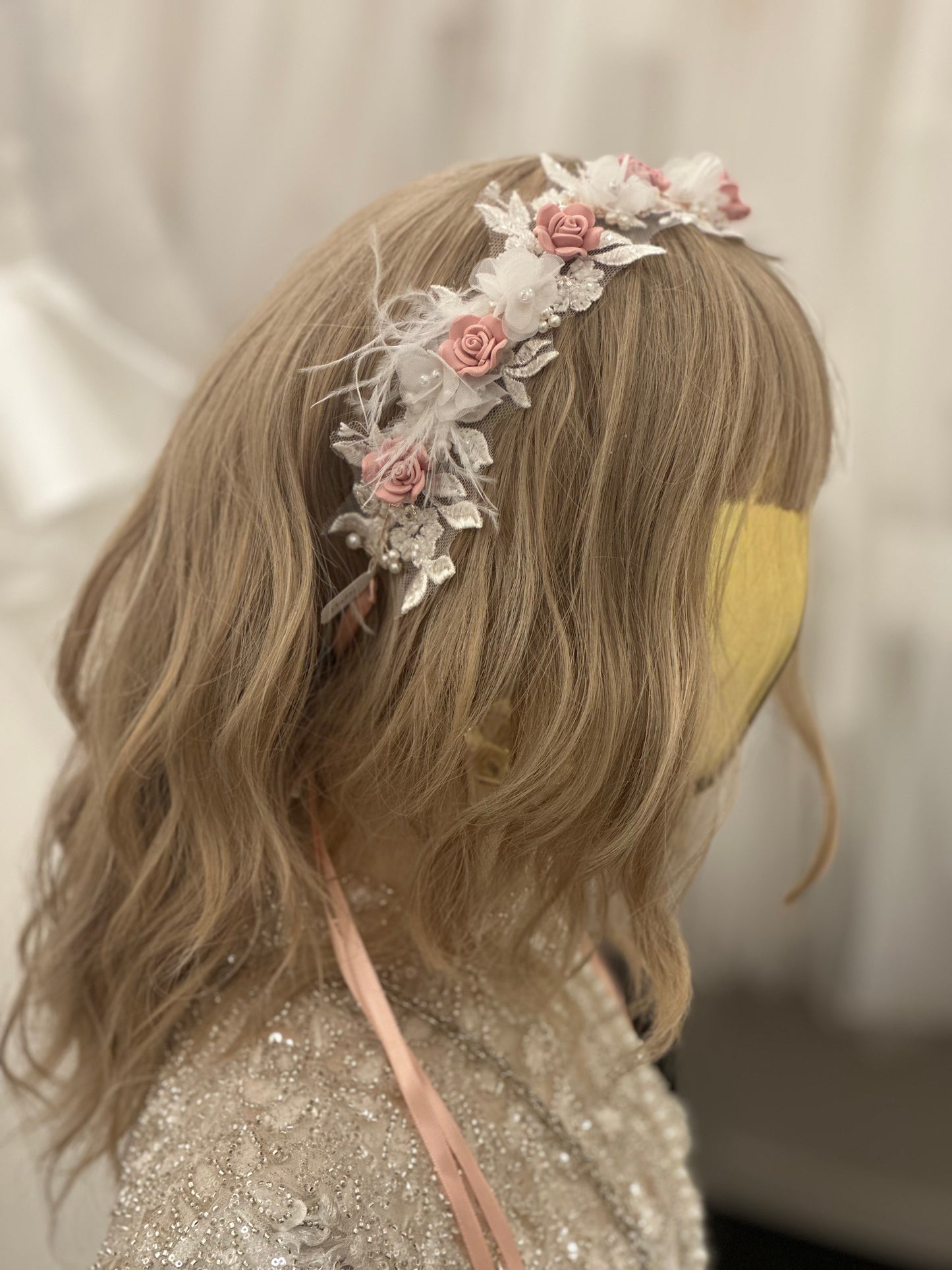 Pink Roses, Applique Headpiece