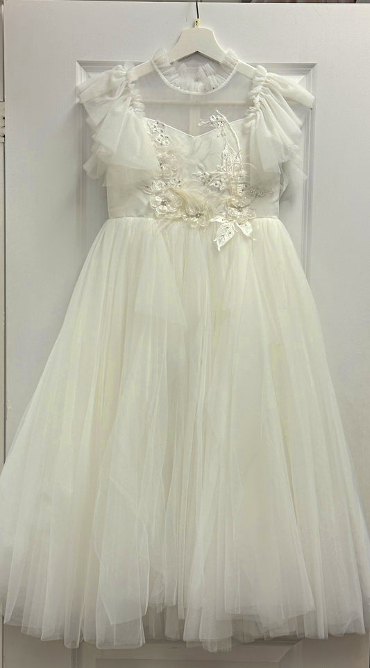 Girls Tulle Layered Gown with Flutter Sleeves