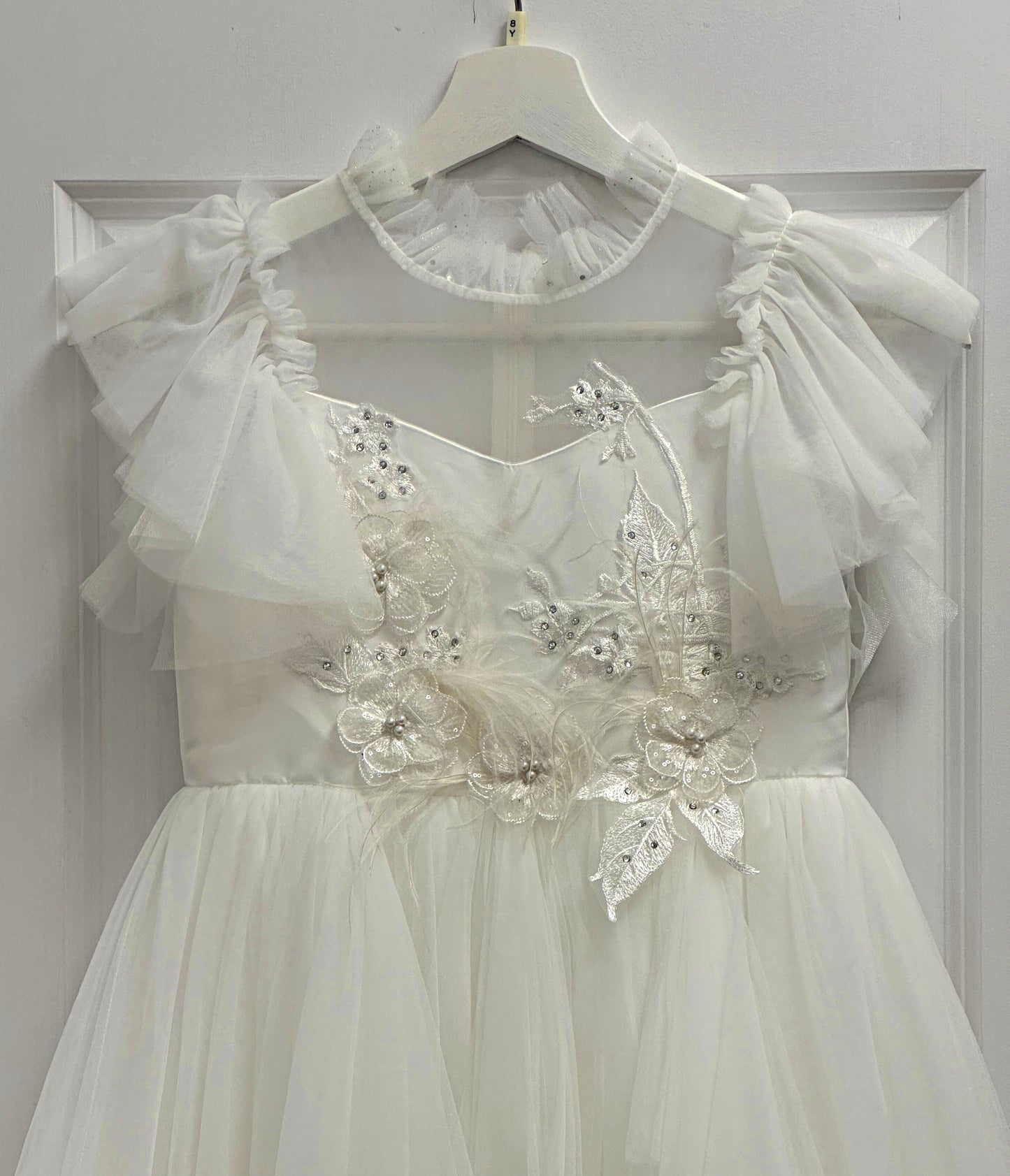 Girls Tulle Layered Gown with Flutter Sleeves