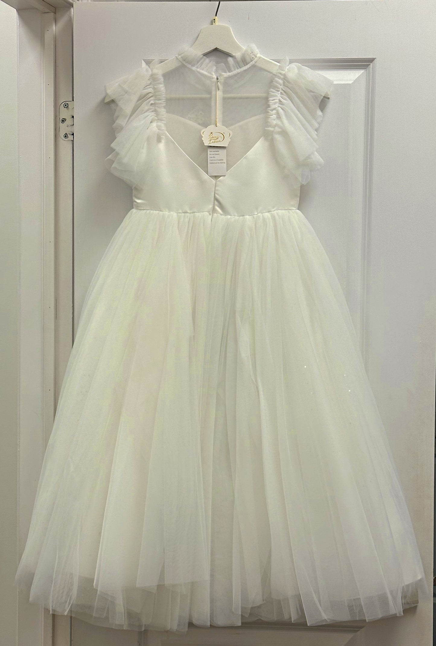 Girls Tulle Layered Gown with Flutter Sleeves