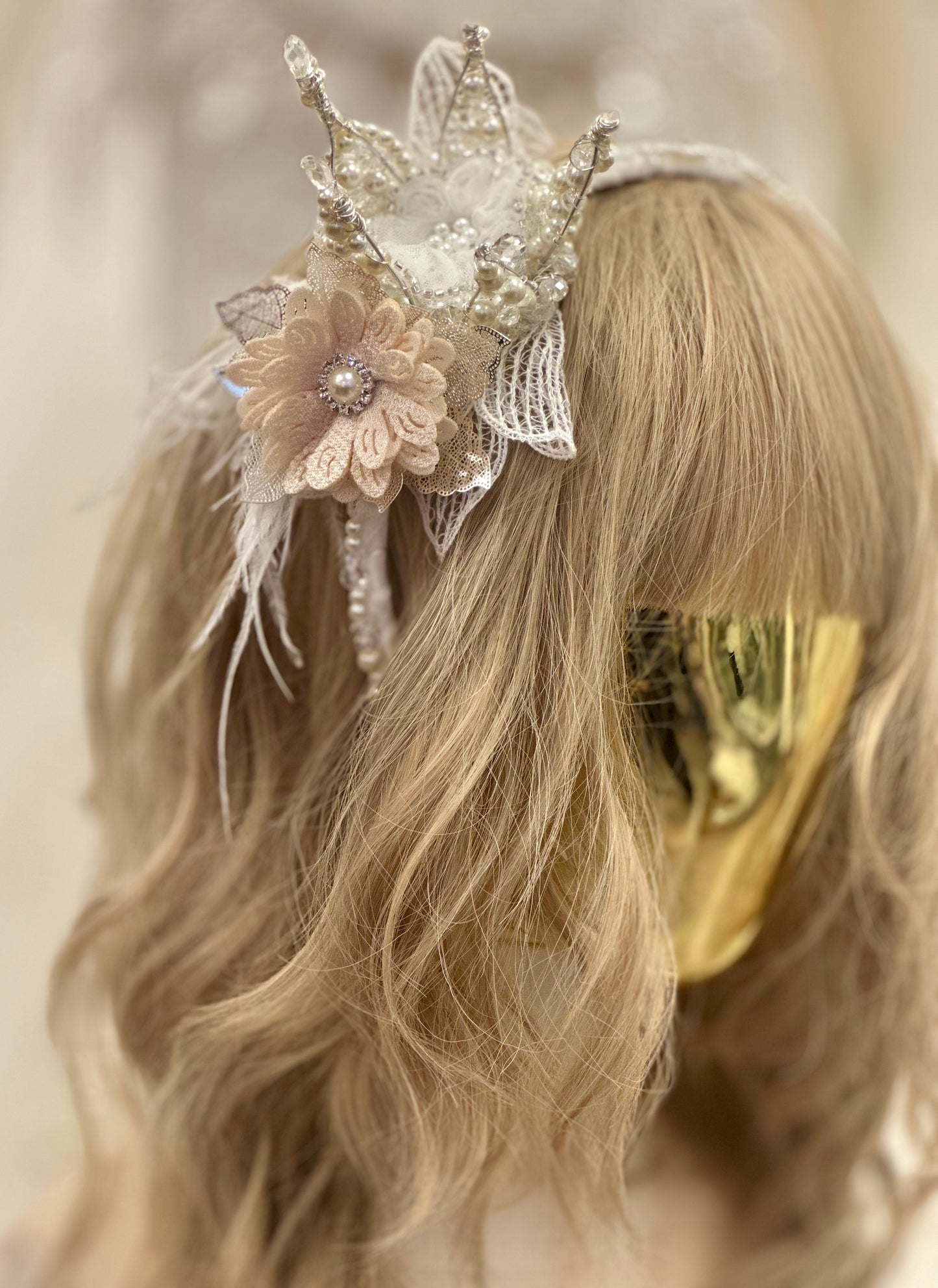 AB Beaded Crystal Headband w/Crown