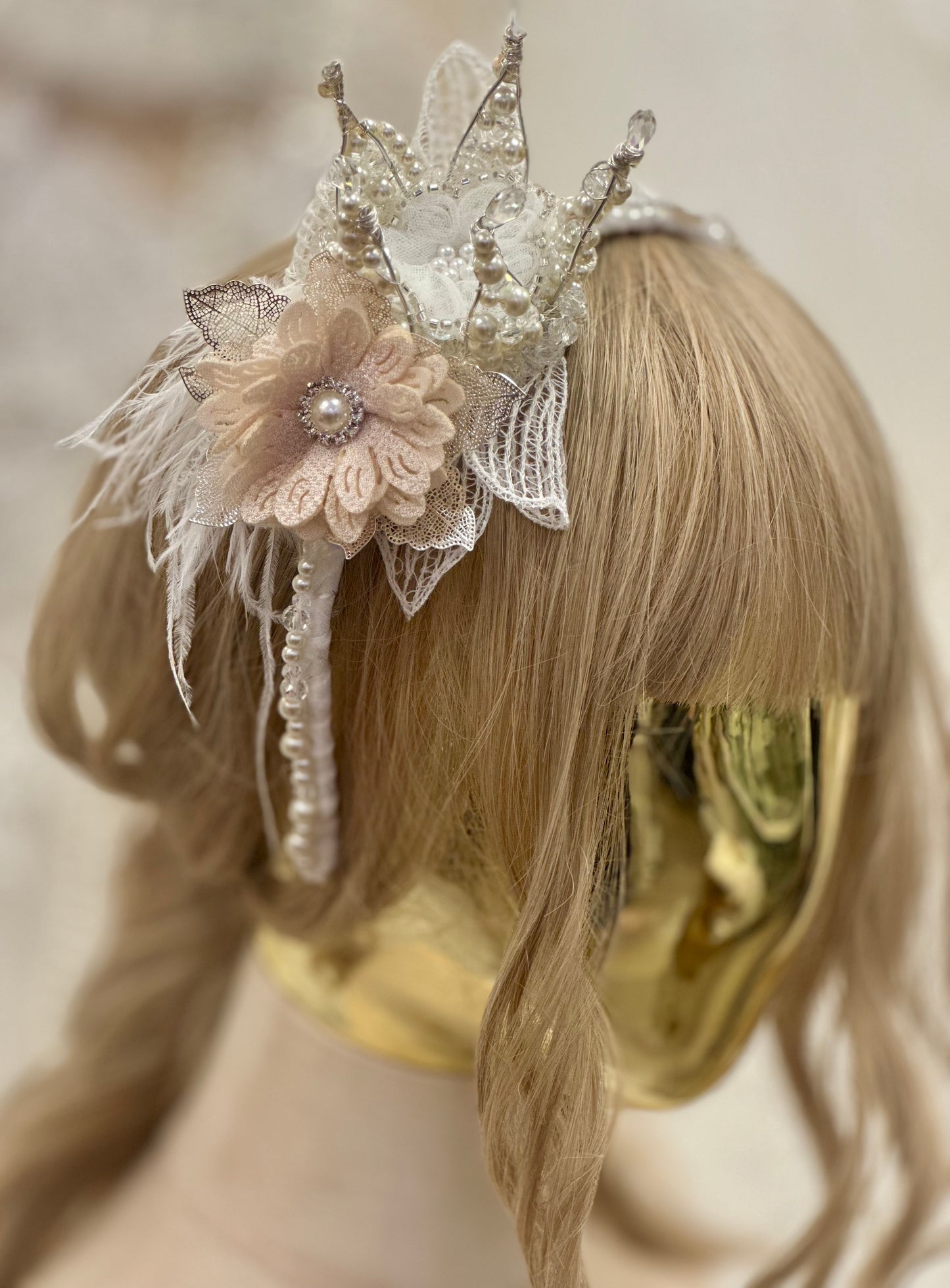AB Beaded Crystal Headband w/Crown