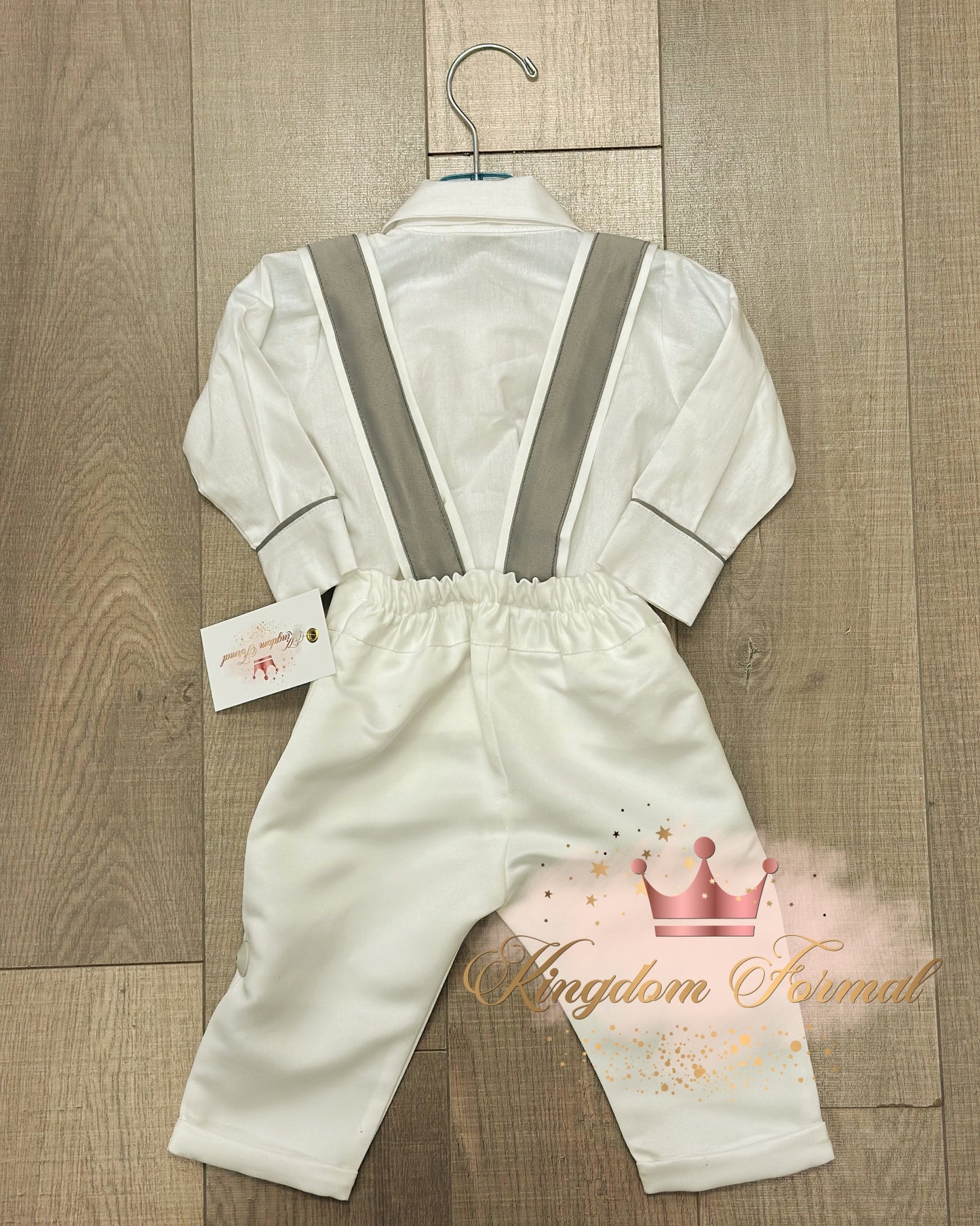 Infant 3pc Satin Pants Set White w/Silver