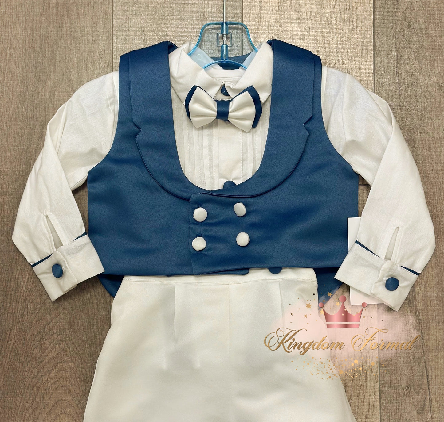 Infant 4pc Satin Pants Set White w/Blue