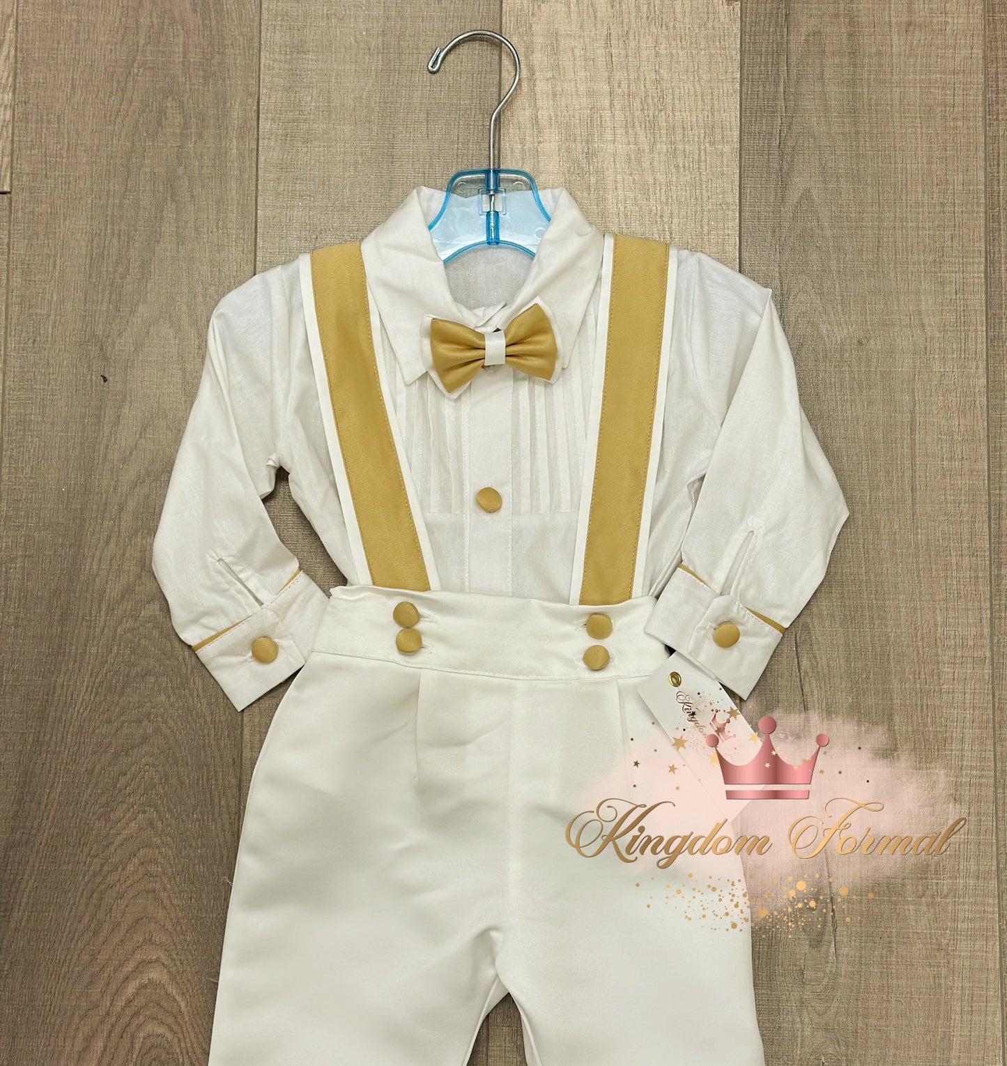 Infant 3pc Satin Pants Set White w/Gold