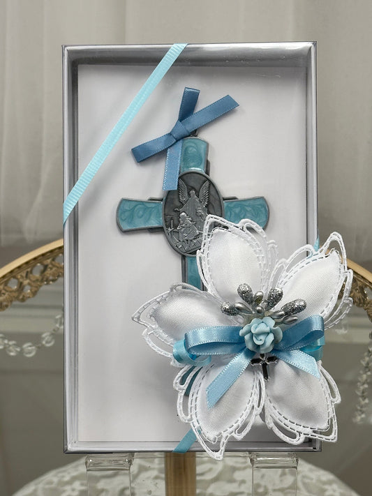 Guardian Angel Cross Pewter Blue