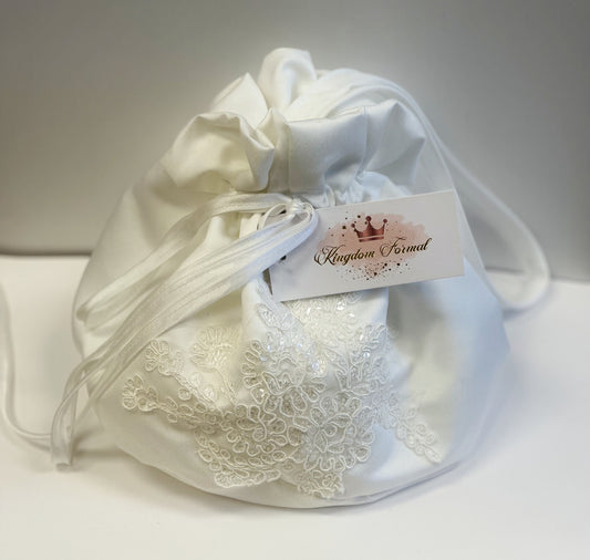 Ivory Satin Pouch w/Embroidery