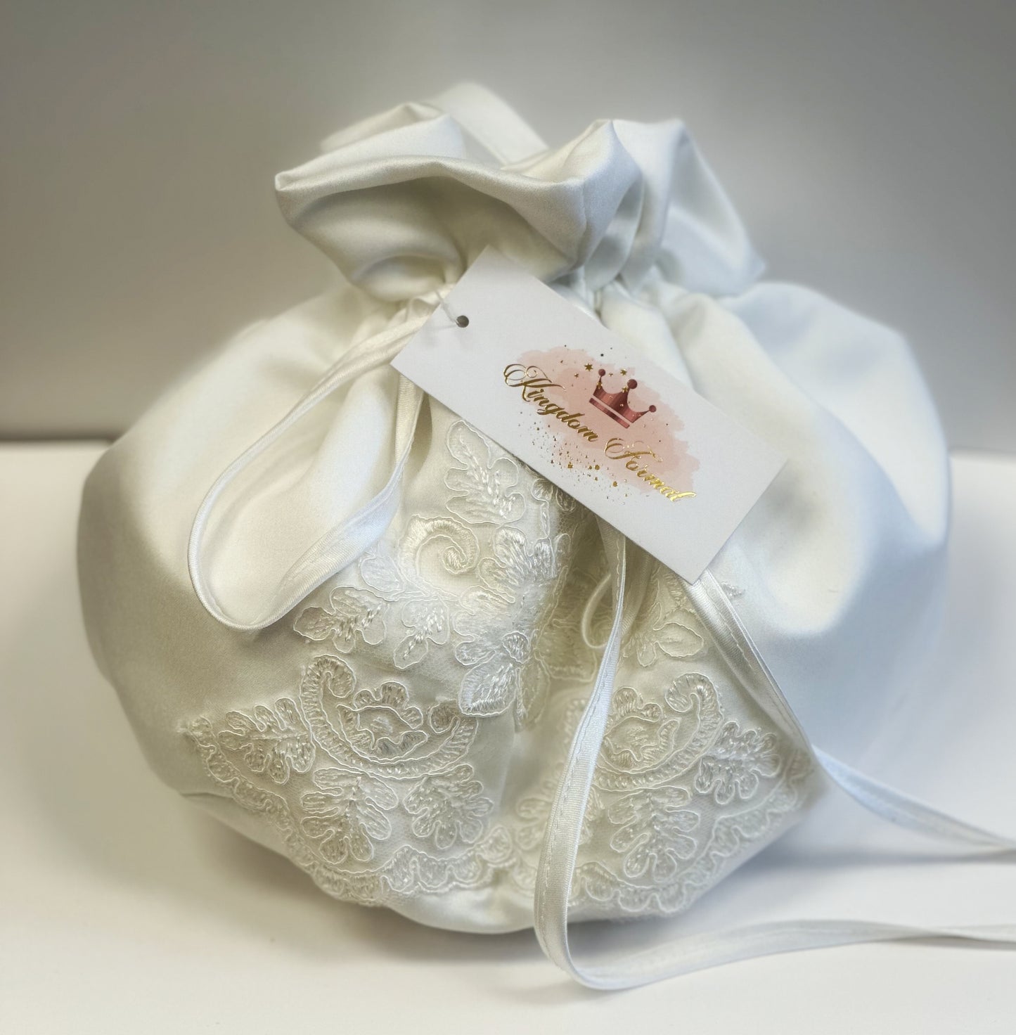 Ivory Satin Pouch w/Embroidery