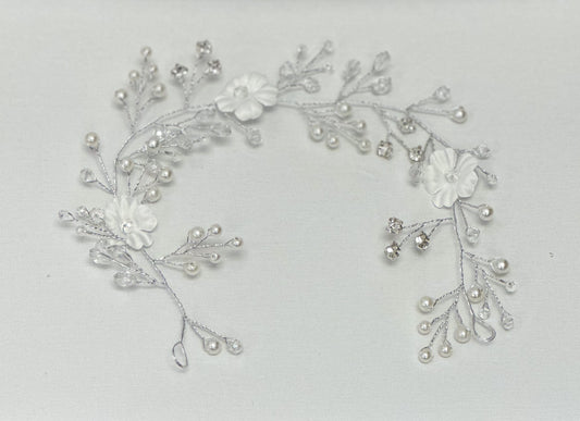 Pearl Crystal Hairpiece w/Flowers