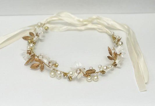 Gold Leaf and Pearl Hair Garland