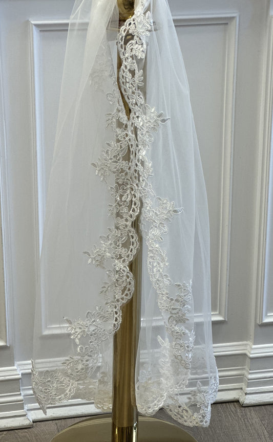 Ivory Veil with Lace Edging