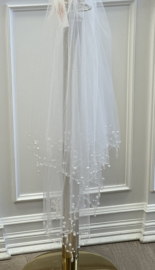 White Veil w/Dangly Pearls and Sequins