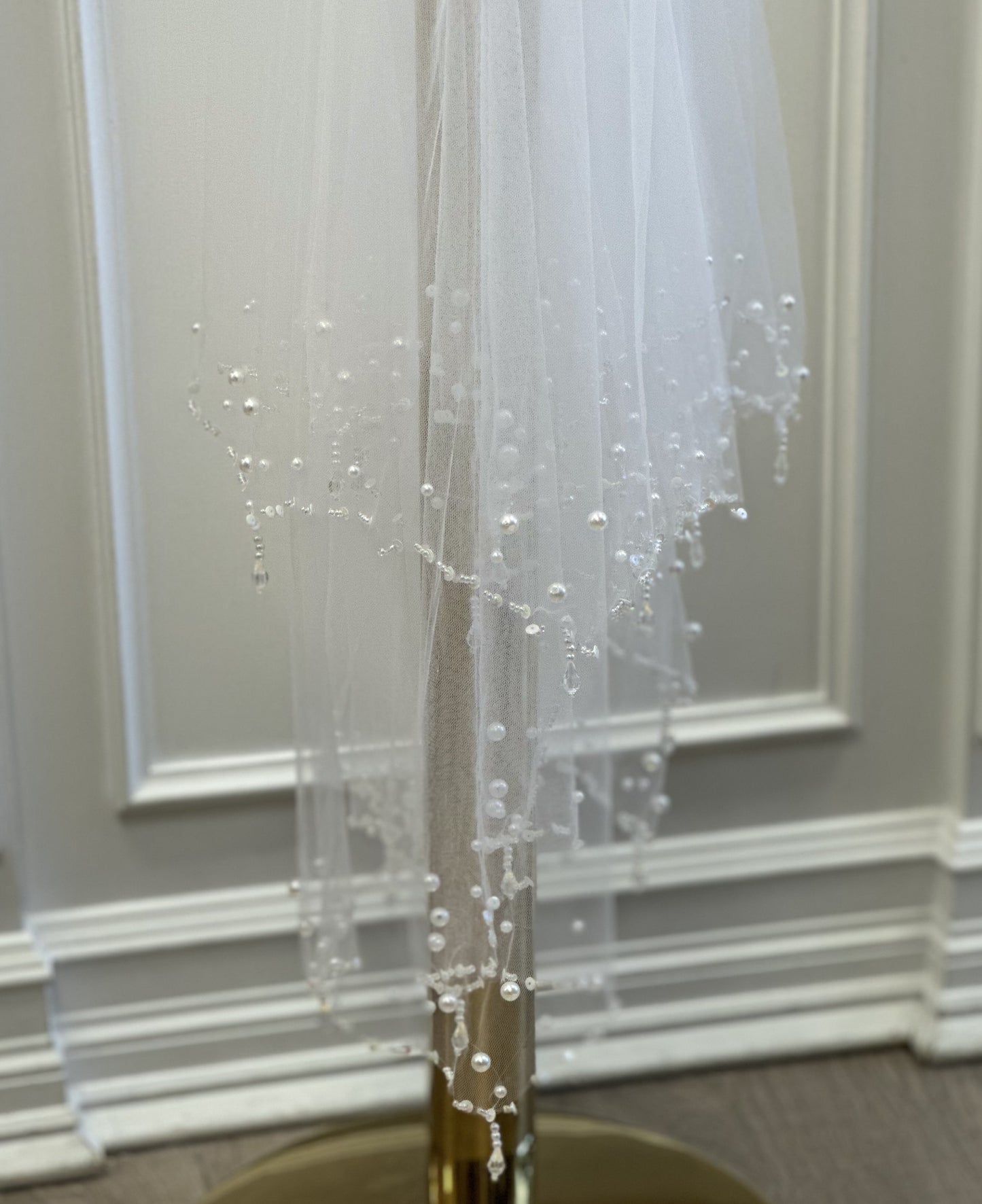 White Veil w/Dangly Pearls and Sequins