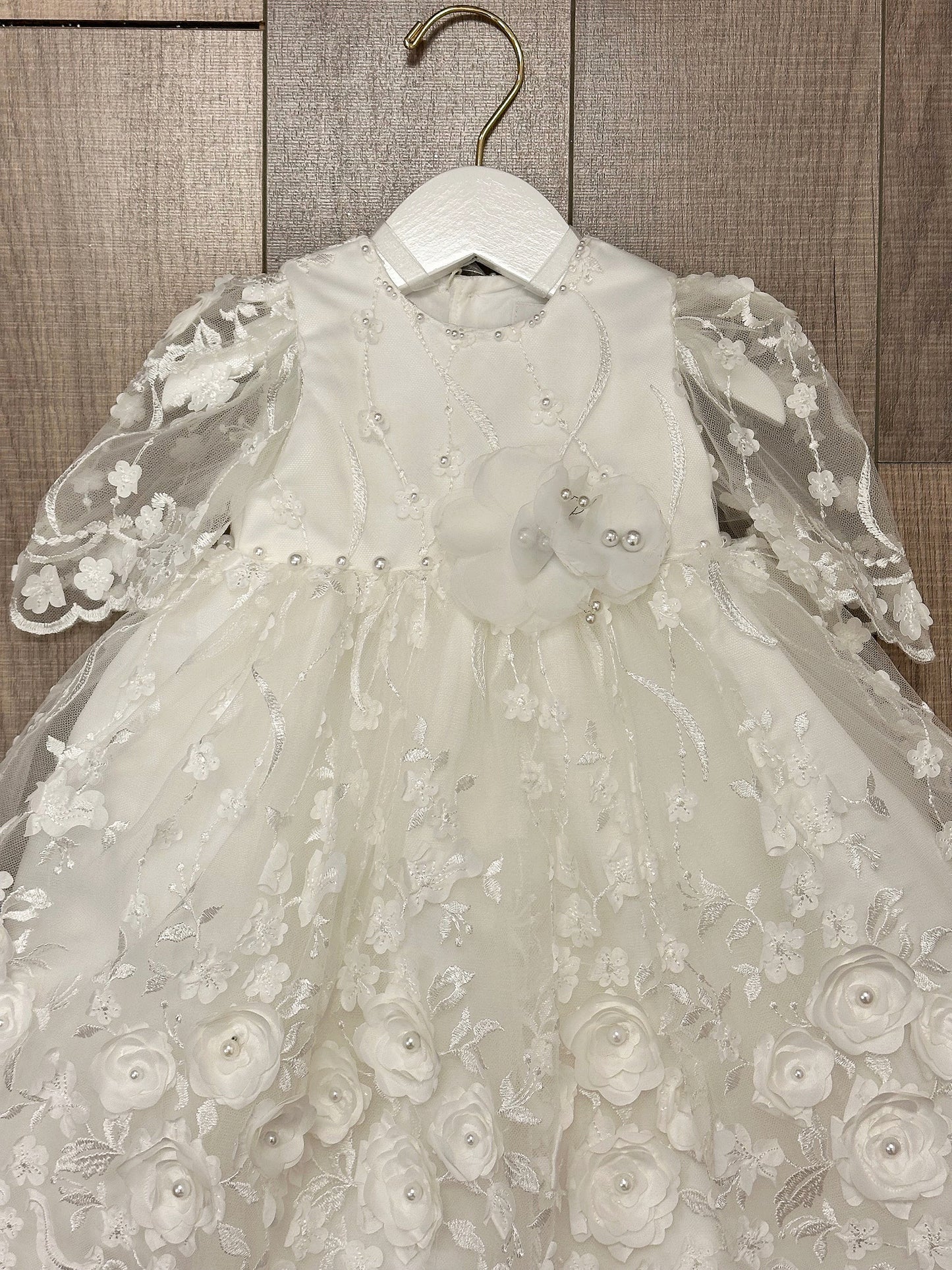 P.Daliana Embroidered Dress w/Floral Applique/Bonnet