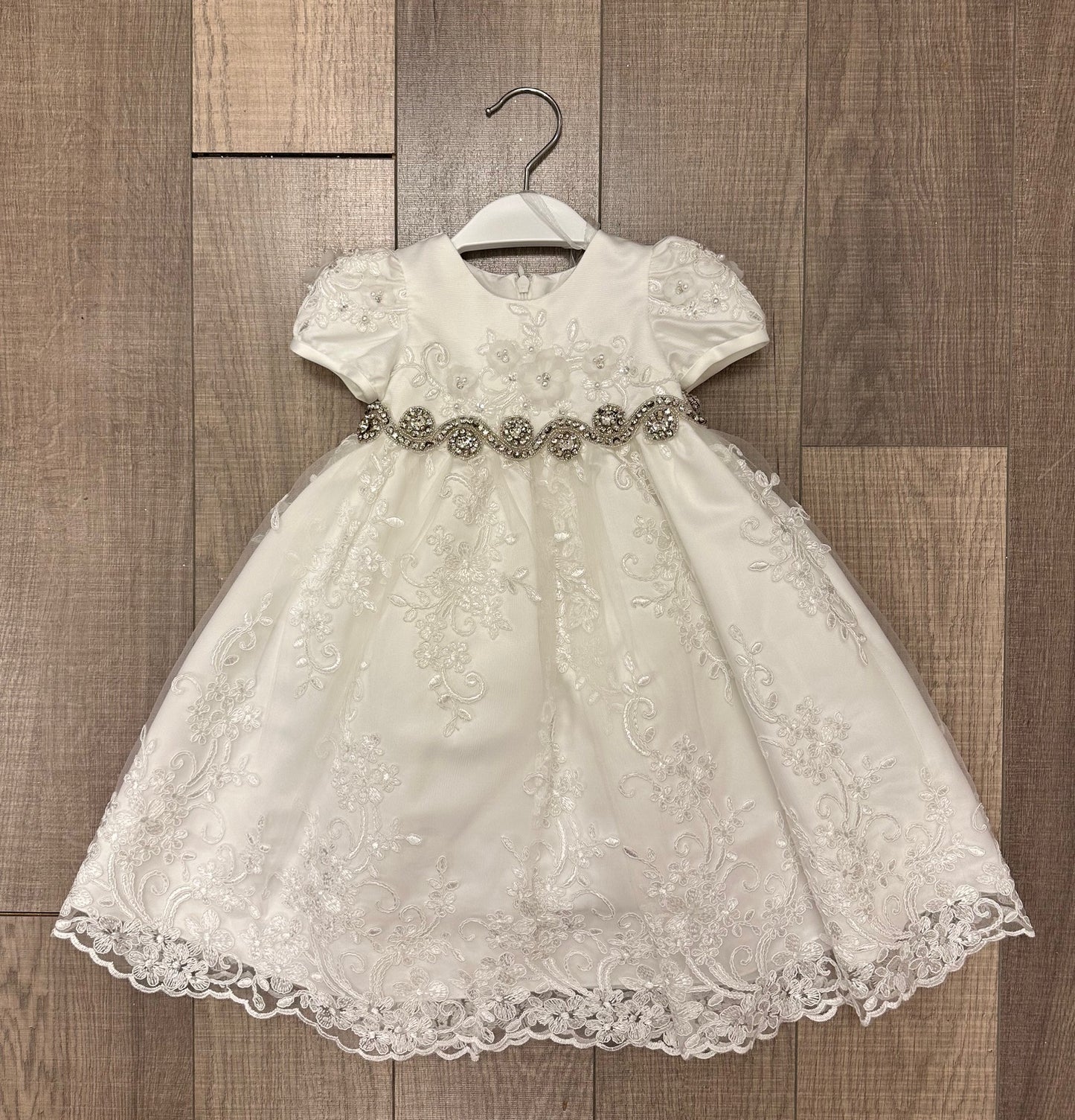 P.Daliana Embroidered Dress w/Floral Applique/Rhinestone Waist