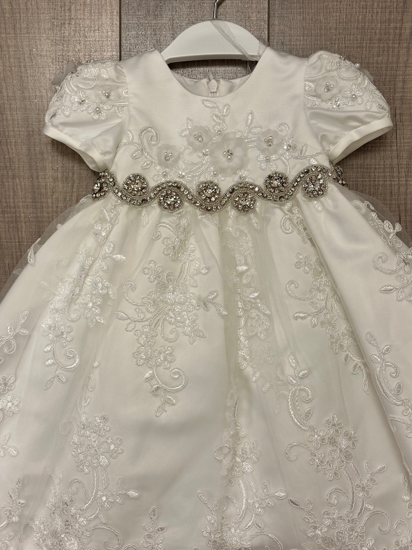 P.Daliana Embroidered Dress w/Floral Applique/Rhinestone Waist