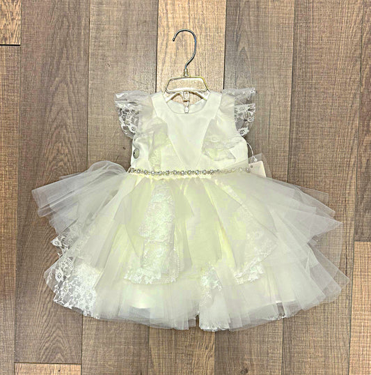 Infant Lace Flutter Sleeve Tulle Dress