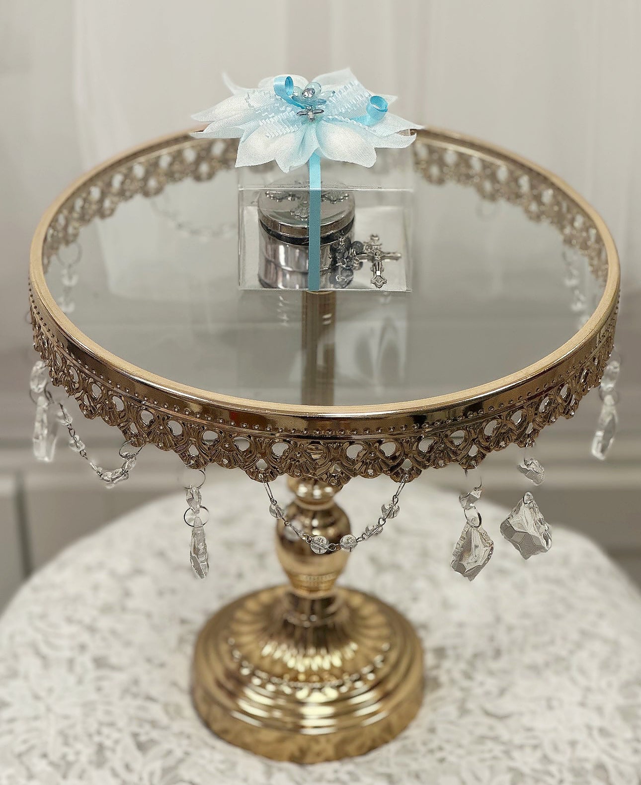 Oval Cross Trinket Box w/Rosary