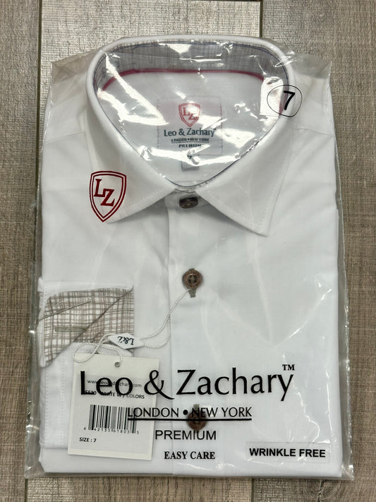 Leo & Zachary White Dress Shirt w/Brown Buttons