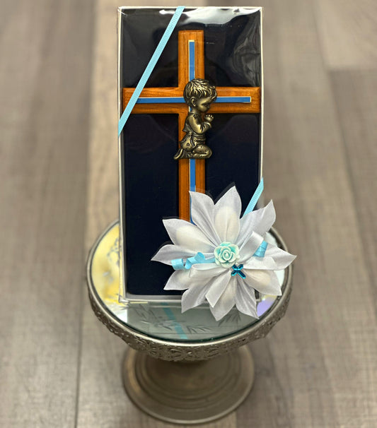 Baby Boy Cross Oak/Brass Blue